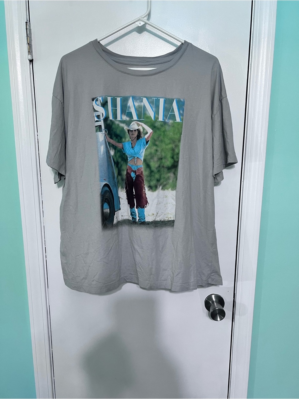 Vintage Shania Graphic Tee with Western Photo Print - Gray Size XL